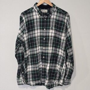 Barbour Highland Check 20 Tailored‎ Fit Shirt Green Navy Plaid Size L 23x30